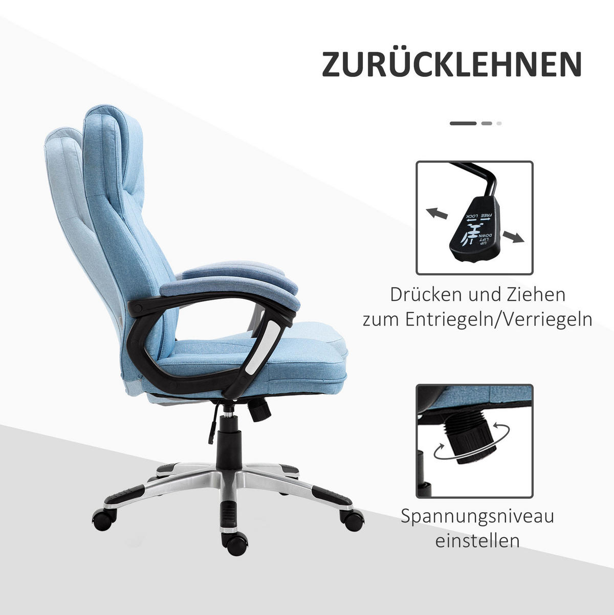 BÜROSTUHL in Hellblau 75x66x58 cm, höhenverstellbar, mit Wippfunktion - Hellblau, Kunststoff (66/58/75cm) - IVMEU