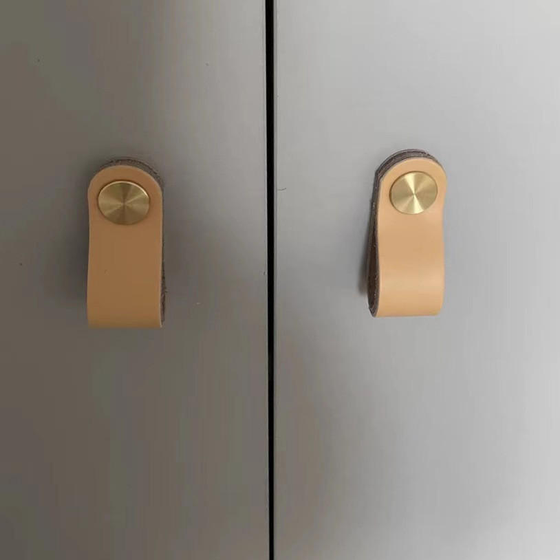 MÖBELGRIFF 10er-Set Leder - Beige, Metall (0.25/1/1.2cm)