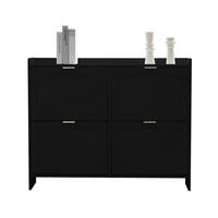 SCHUHSCHRANK 110/24/90 cm mit 4 Klappenfächern, offenen Ablagen und verstellbaren Einlegeböden aus Spanplatte, Schwarz - Schwarz, Holzwerkstoff (110/90/24cm) - Redom