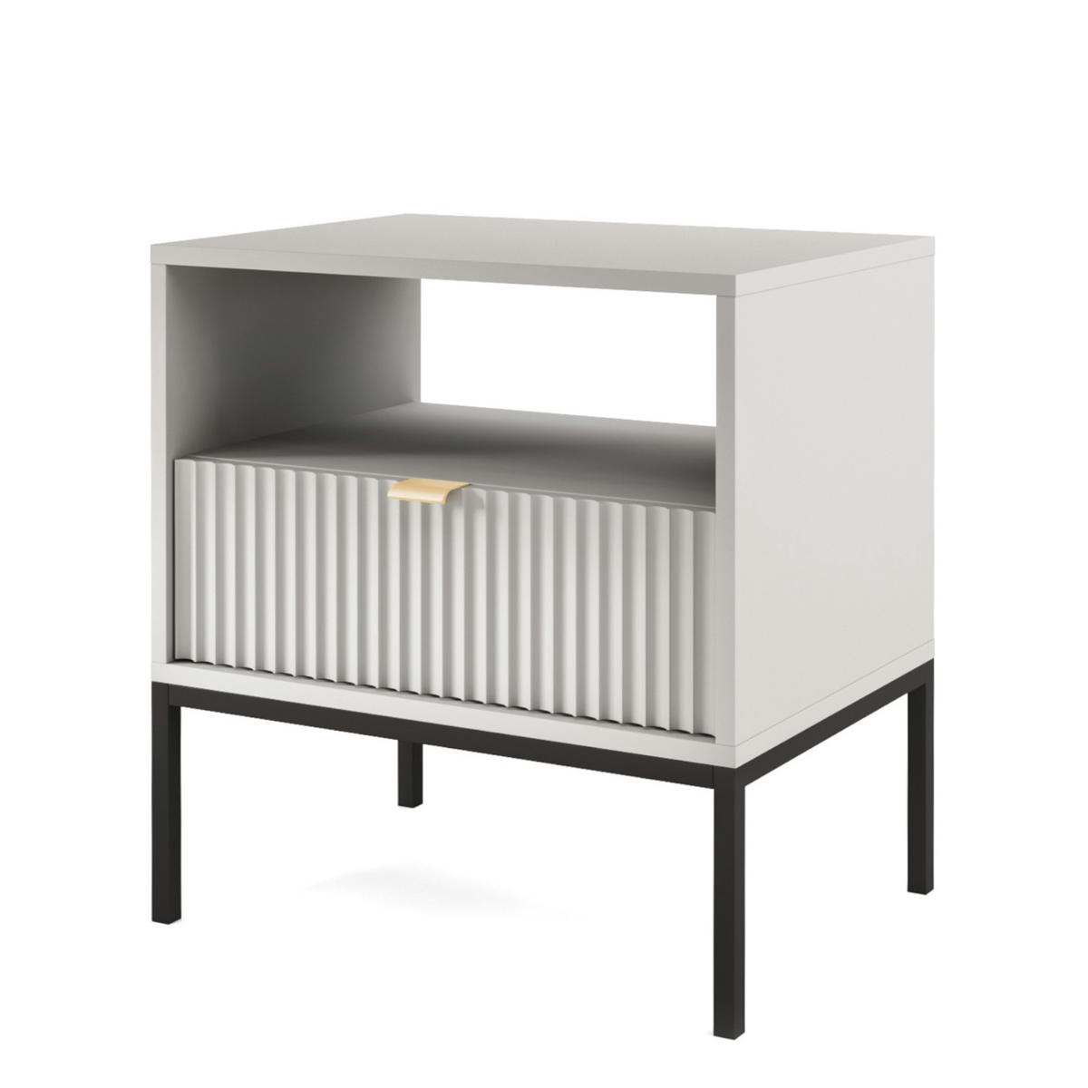 NACHTTISCH NANAIMO STO2-1S Profilierte Fronten, Grau - Grau, Holzwerkstoff/Kunststoff (54/56/39cm) - Komodee