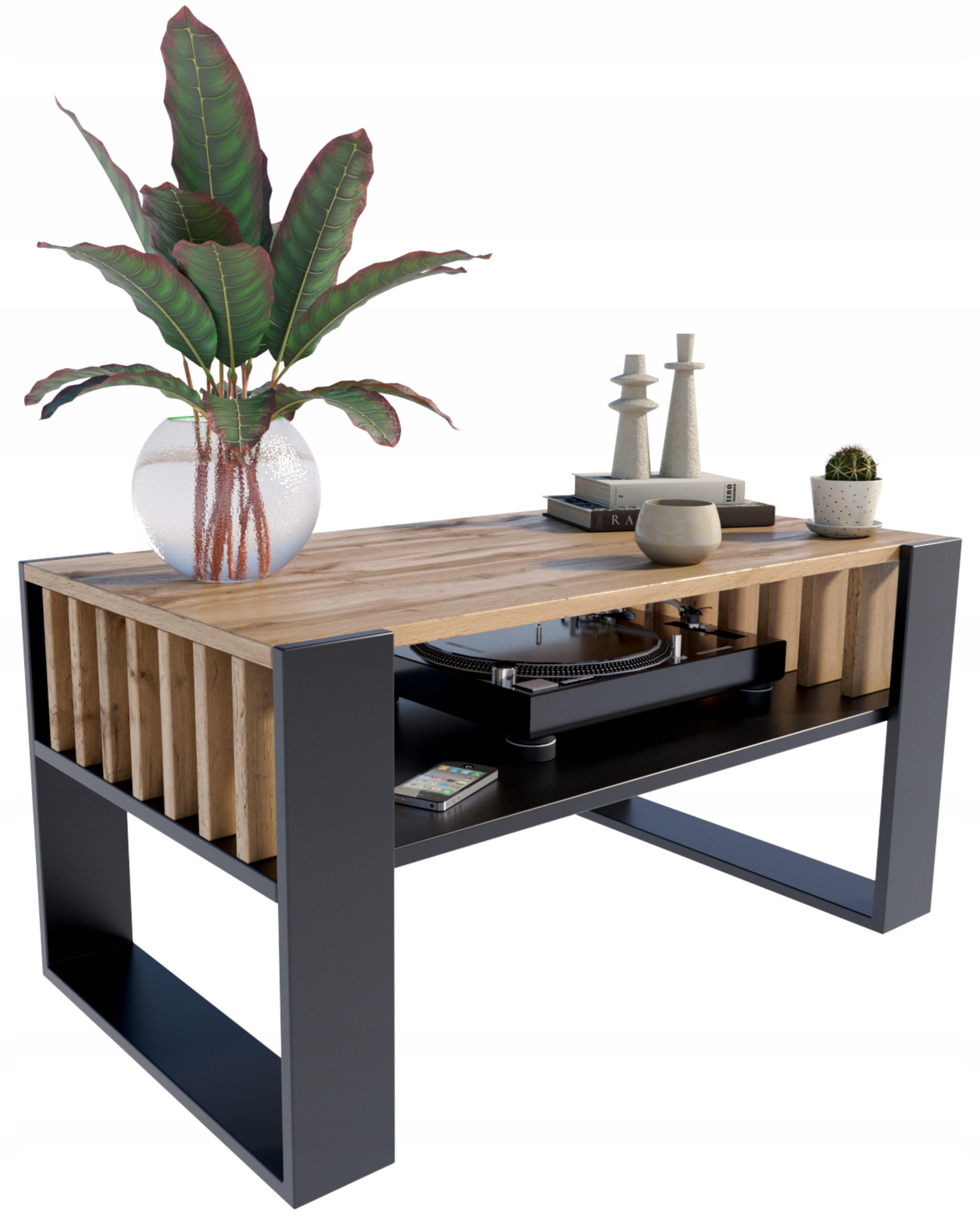 COUCHTISCH IGA Wotan Eiche-Schwarz 100/53,6/50 cm - Multicolor, Holzwerkstoff (53.6/100/50cm) - Matkam Möbel