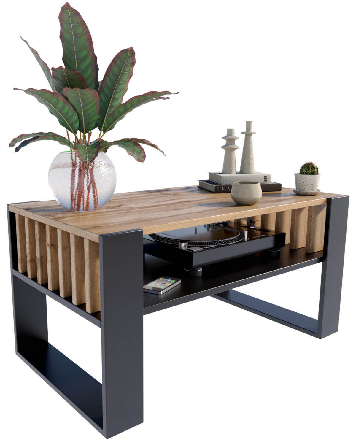 COUCHTISCH IGA Wotan Eiche-Schwarz 100/53,6/50 cm - Multicolor, Holzwerkstoff (53.6/100/50cm) - Matkam Möbel