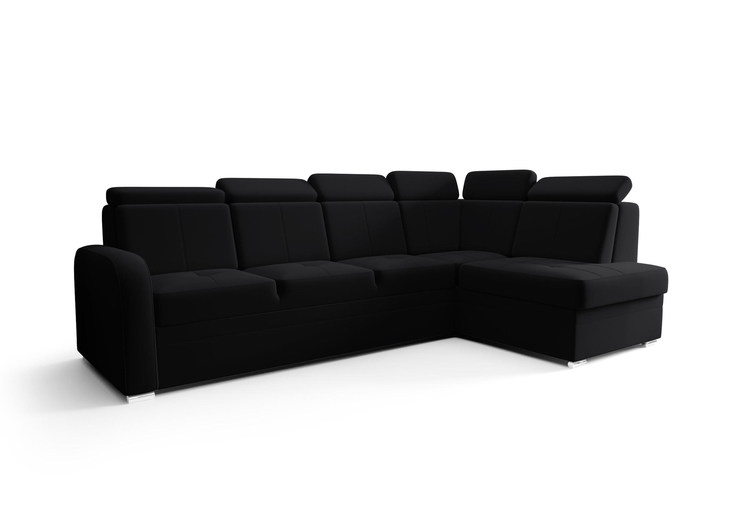 ECKSOFA KONGO RBN11, Eckcouch in L-Form mit Schlaffunktion, Farbe: Schwarz, Velourstoff, Ottomane Rechts - Schwarz, Textil (304/180cm) - O-Sofa