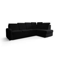 ECKSOFA KONGO RBN11, Eckcouch in L-Form mit Schlaffunktion, Farbe: Schwarz, Velourstoff, Ottomane Rechts - Schwarz, Textil (304/180cm) - O-Sofa