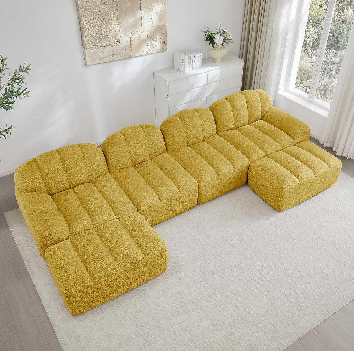SOFA modulares Ecksofa U-Form 4-Sitzer Gelb - Gelb, Kunststoff (165/79/366.1cm) - Meubliv