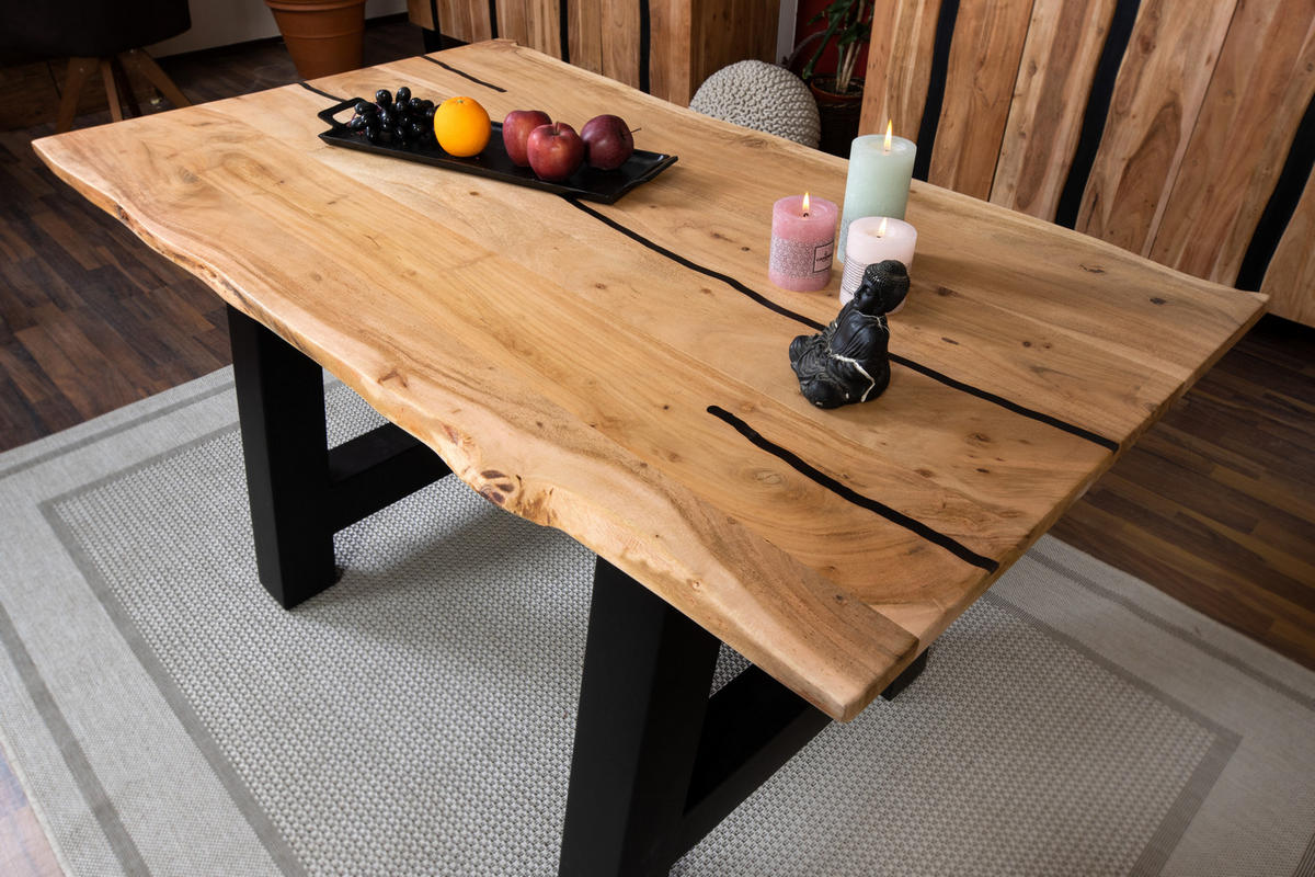 ESSTISCH POLLY - Beige/Schwarz, Holz/Metall (80/120/77cm) - SAM