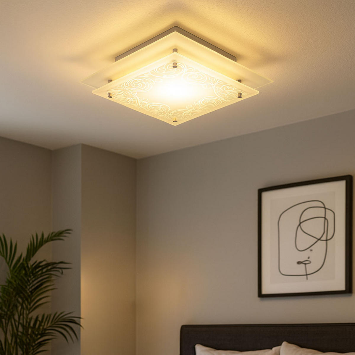 DECKENLEUCHTE Metall Glas Weiß gemustert - Weiß, Glas (22/22/8.5cm) - Esto