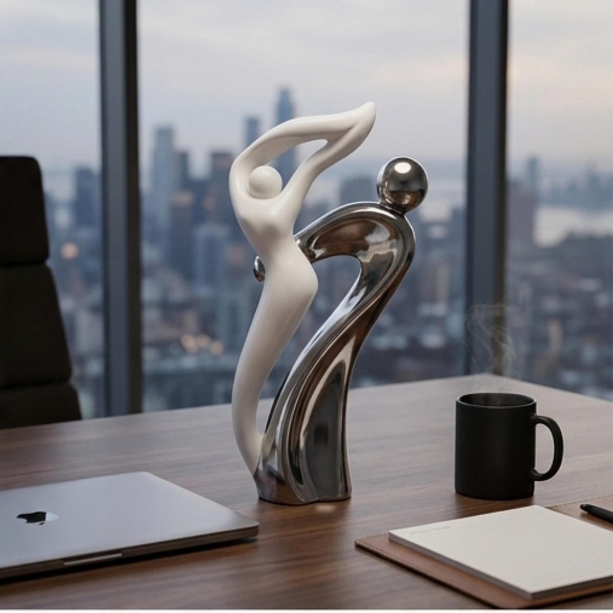 SKULPTUR Francis Silber Weiß 37 cm Keramik Tanzpaar Moderne Dekofigur - Silberfarben/Weiß, Keramik (28/37/20cm) - Gilde