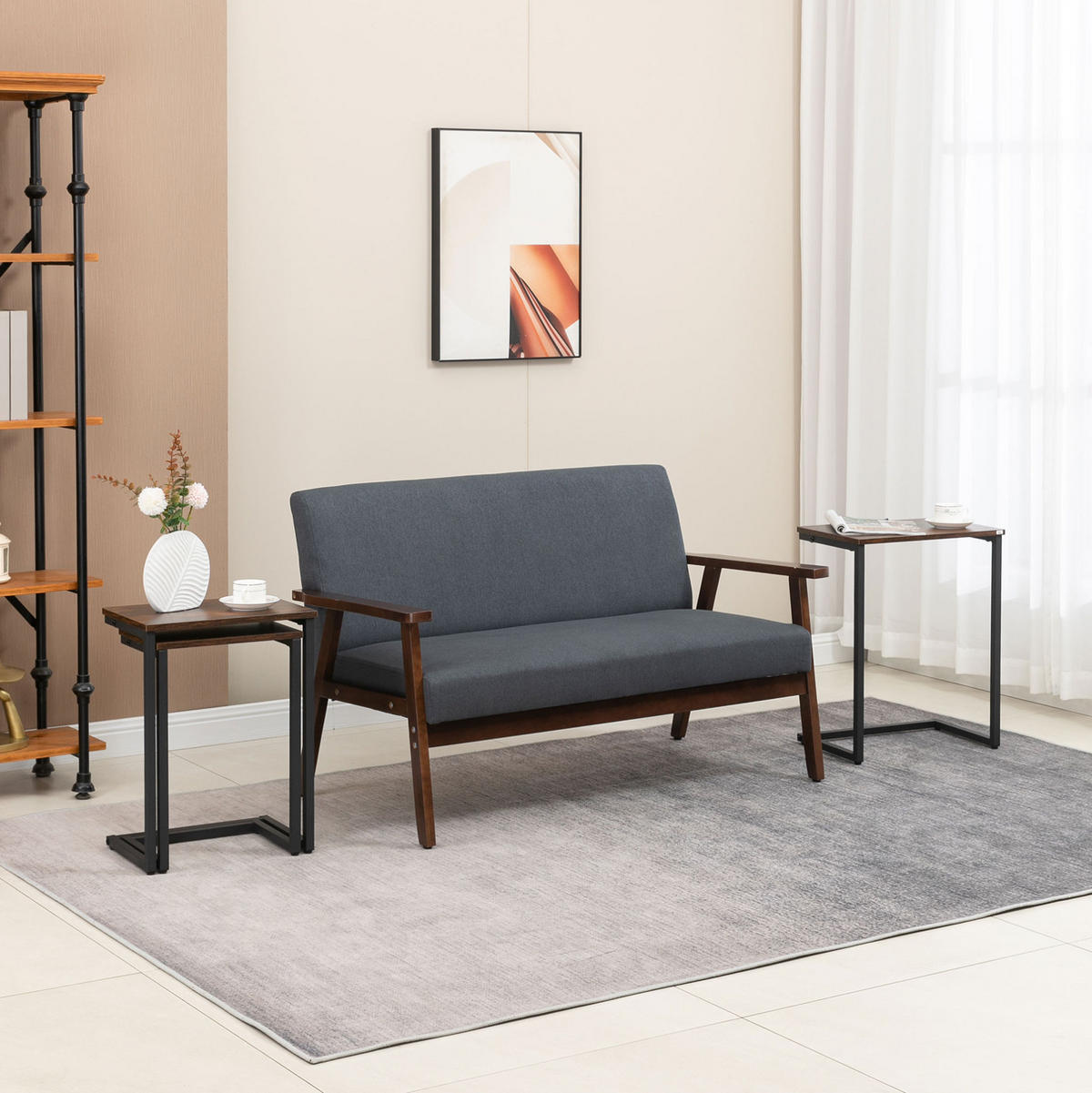 BEISTELLTISCH-SET 45/30/60 cm in Braun, 3-teilig im Industrie-Stil - Braun, Holzwerkstoff (30/45/60cm) - Flora Grace