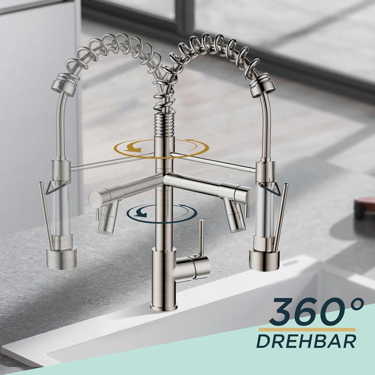 KÜCHENARMATUR Edelstahl mit LED und 360° Schwenkbarkeit - Silberfarben, Metall (20.5/10.7/44.2cm)