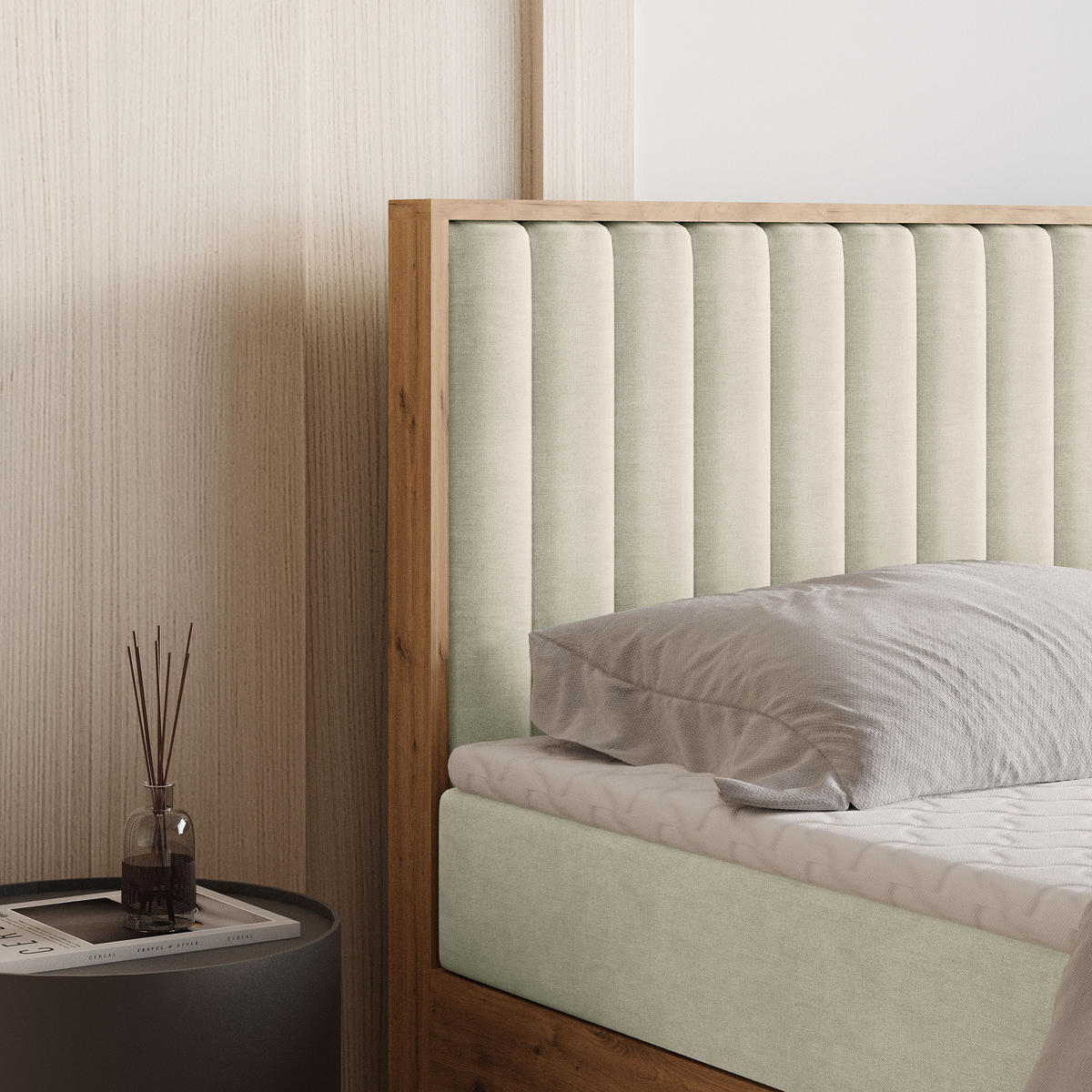 BOXBETT VARELI 180x200 cm mit Matratze und Topper - Creme - Creme, Holz (180/200cm) - MASSENO