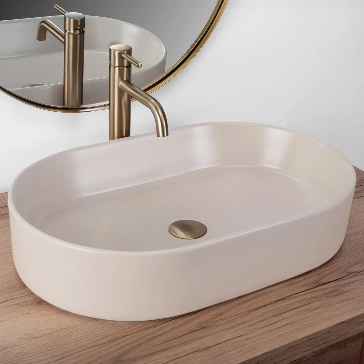 AUFSATZWASCHBECKEN Rea Nadia 60 Beige Matt - Beige, Keramik (38.5/12/61cm) - REA
