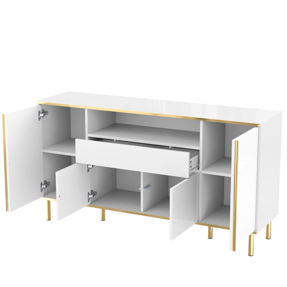 SIDEBOARD aus MDF und Spanplatte 150x40x80 cm Weiß Hochglanz mit LED-Beleuchtung und Stauraum - Weiß, Holzwerkstoff (150/80/40cm) - IVMEU