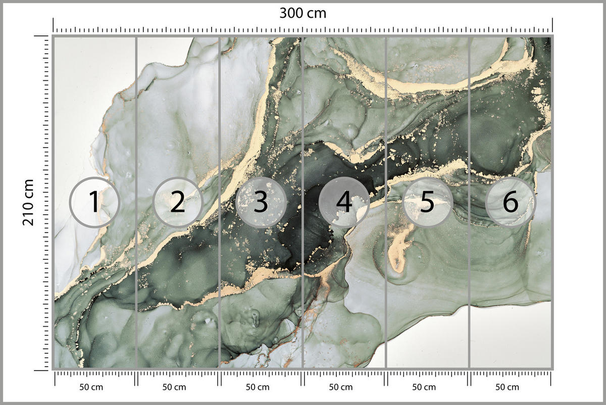FOTOTAPETA Pre Kuchyňu Elegantný Zelený Mramor Zlato Glamour 300 x 210 cm - zelená, papier (300/210cm) - Muralo