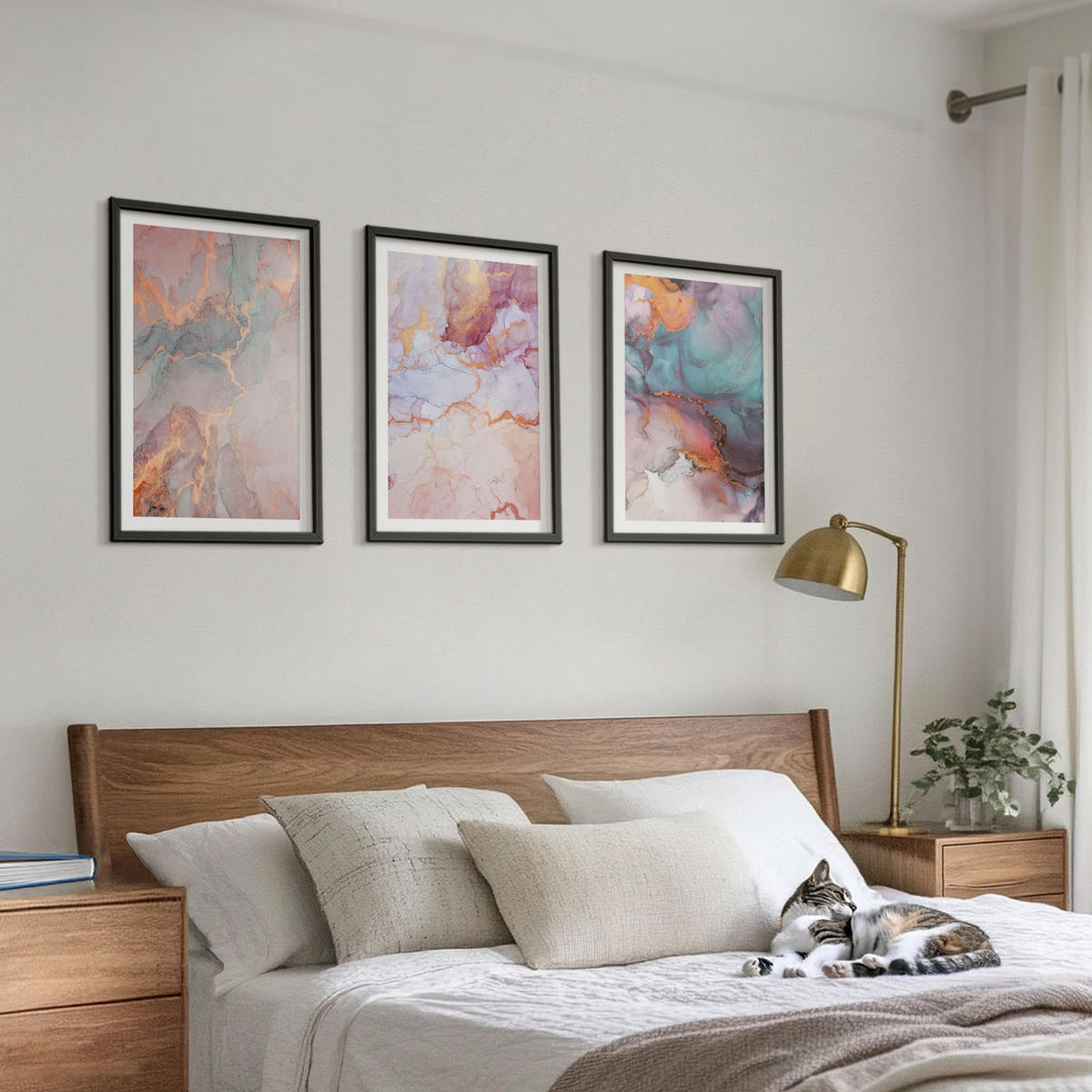 WANDBILDER 3er-Set - 40x60 cm Schwarzer Rahmen - Abstrakte Pastellmuster - Schwarz, Kunststoff (40/60cm) - ArtPrintCave