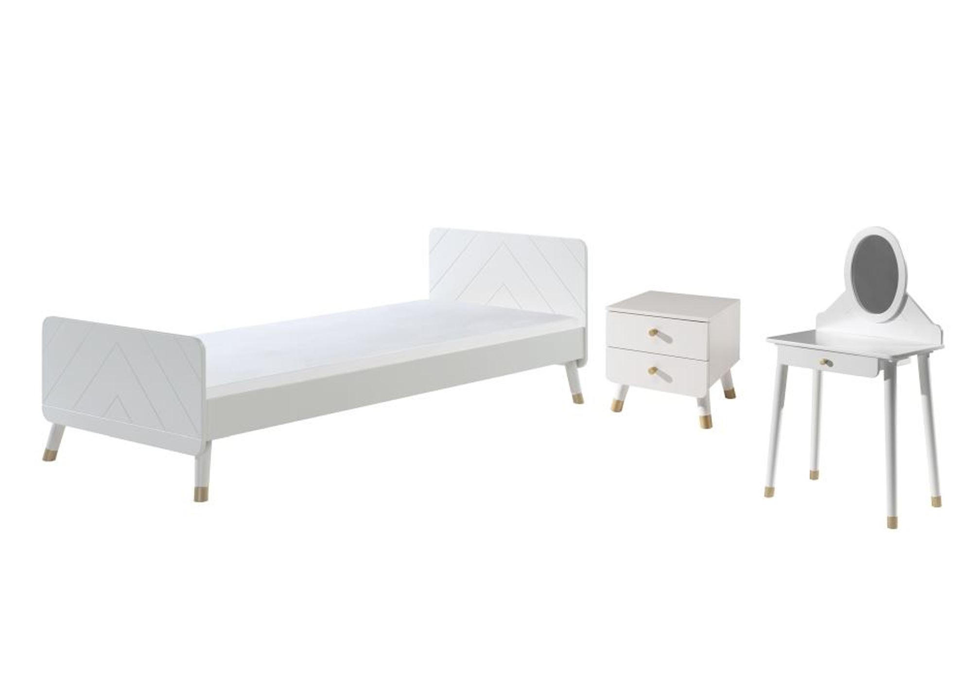 KINDERZIMMER komplett Set 3-tlg. Kamillah 1 Bett Kommode Schminktisch - Weiß, Holzwerkstoff (200/1/100cm) - 58aufmkessel