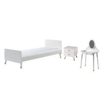 KINDERZIMMER komplett Set 3-tlg. Kamillah 1 Bett Kommode Schminktisch - Weiß, Holzwerkstoff (200/1/100cm) - 58aufmkessel