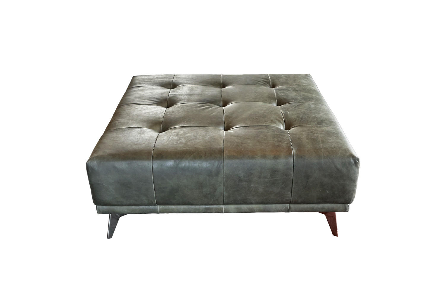 HOCKER WIOLO Grün Leder - Silberfarben/Grün, Leder (110/42/110cm) - KAWOLA