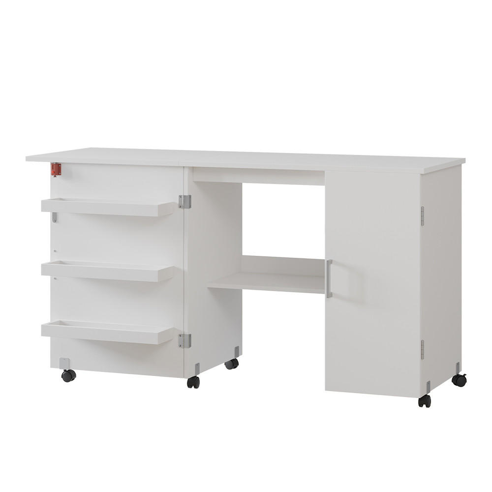 NÄHTISCH Carmen Weiß 148 x 75 cm mit 3 Regalfächer und Schrank - Weiß, Holzwerkstoff (50/148/75cm) - Vicco