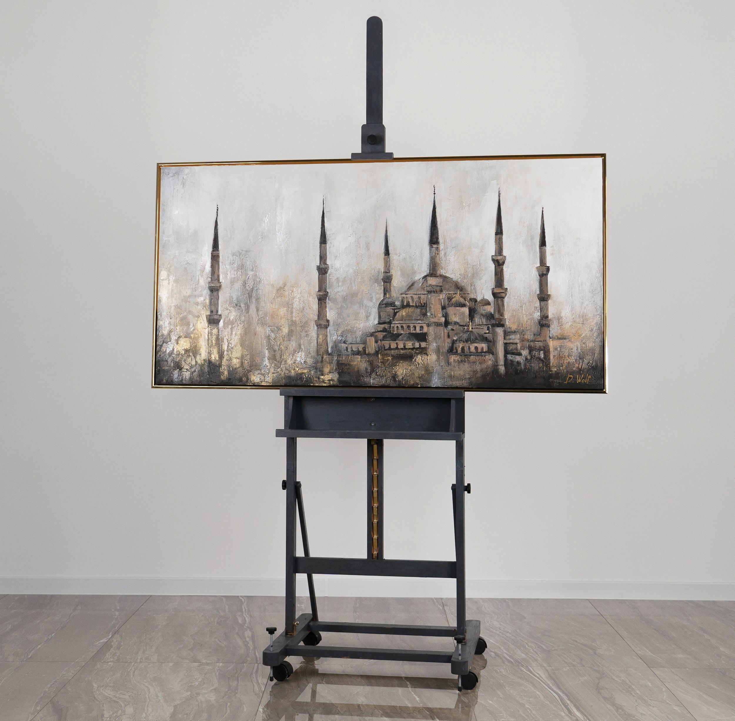 GEMÄLDE Oase des Glaubens Schattenfugenrahmen Gold 120x60 cm - Goldfarben, Holz (120/60cm) - YS-art gallery
