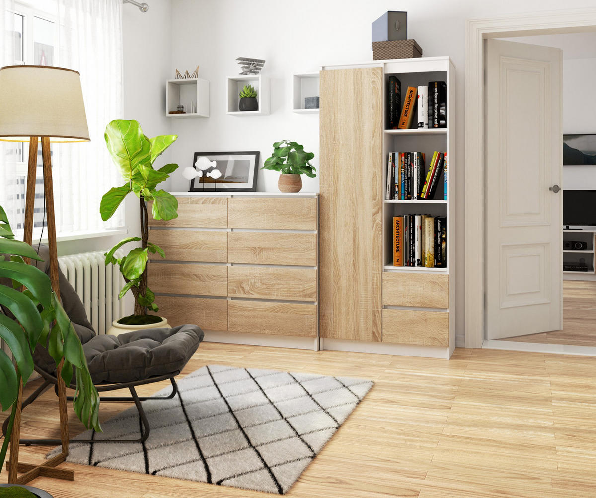 MEHRZWECKSCHRANK Weiß, Sonoma Eiche 80x180x35 cm - Weiß/Sonoma Eiche, Holzwerkstoff (80/180/35cm) - Akord