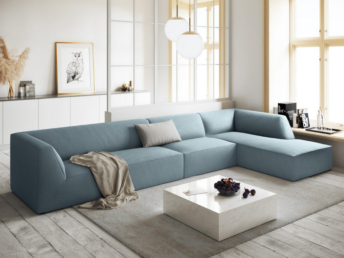ECKSOFA rechts Ruby aus Cord hellblau 5 Sitzplätze - Hellblau, Textil (180/366cm) - Micadoni
