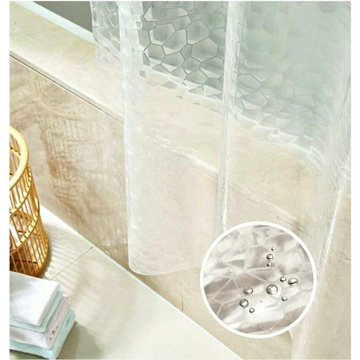 DUSCHVORHANG PEVA 3D transparent schimmelresistent antibakteriell wasserdicht waschbar mit Ringen - Transparent, Kunststoff (180/180cm) - MCBOSON