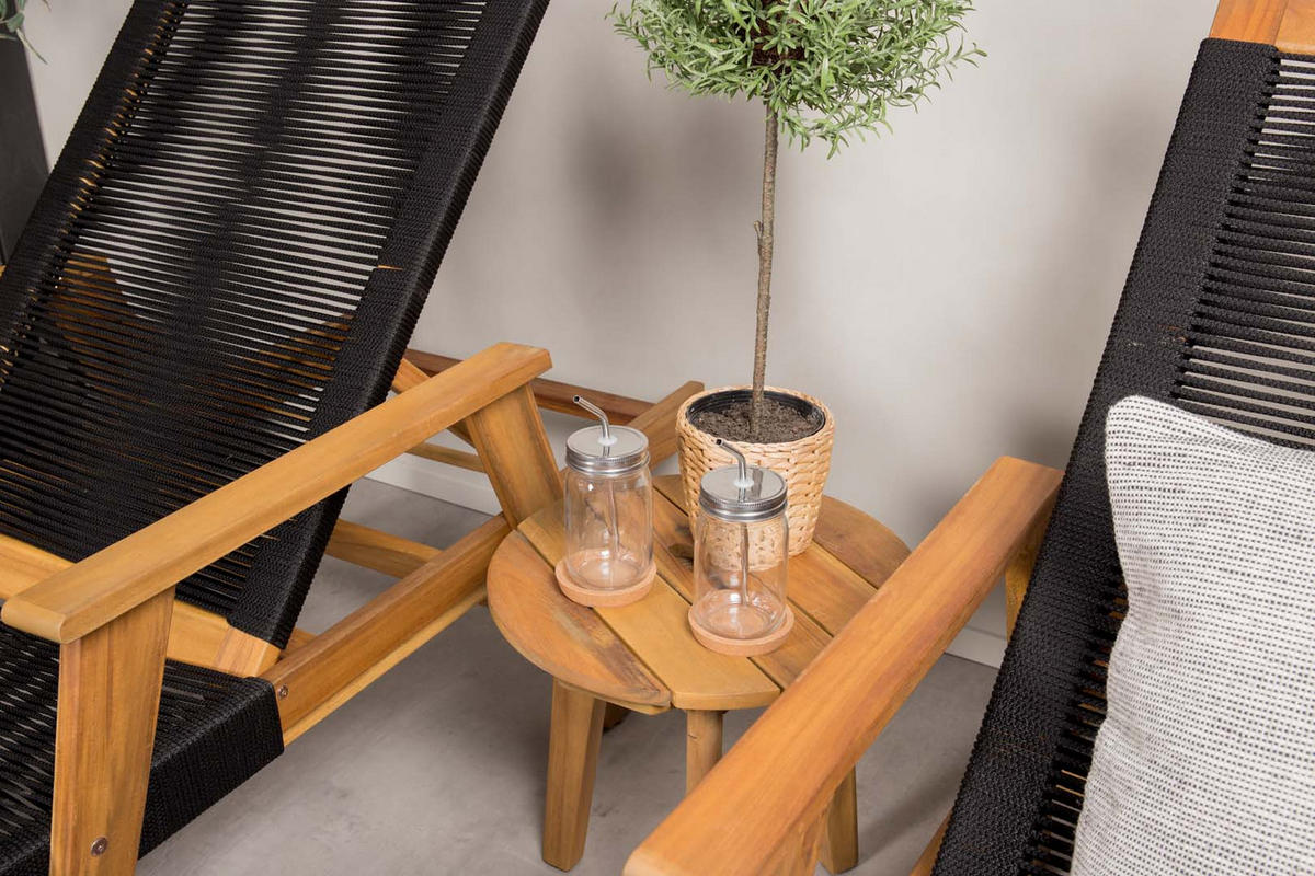LOUNGE-SET (3-teilig) schwarz - Schwarz/Naturfarben, Holz - ebuy24