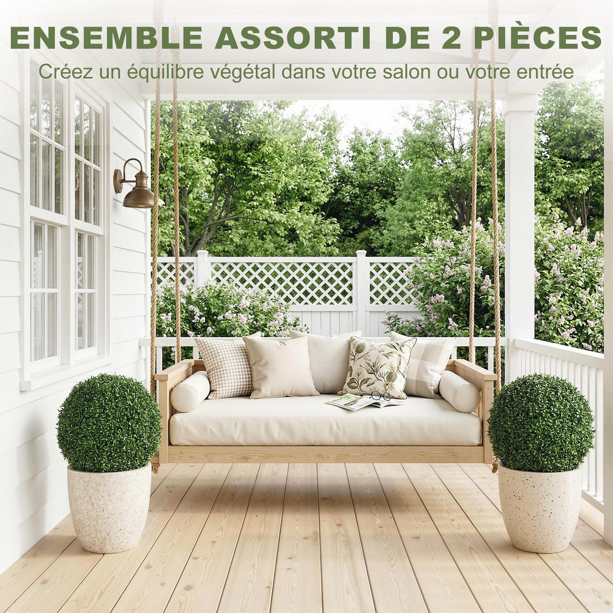 KUNSTPFLANZE 2er-Set DE-16651 UV-beständig, Ø 42 cm, je 682 Blätter Grün - Grün, Kunststoff (42cm) - ComfortXL