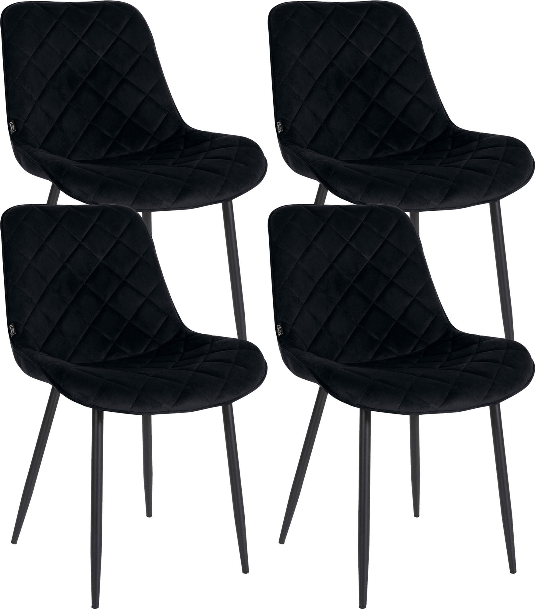 STUHL 4er Set Samt schwarz - Schwarz, Textil/Metall (53/82/60cm) - CLP