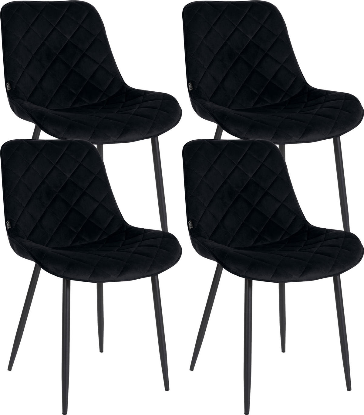 STUHL 4er Set Samt schwarz - Schwarz, Textil/Metall (53/82/60cm) - CLP