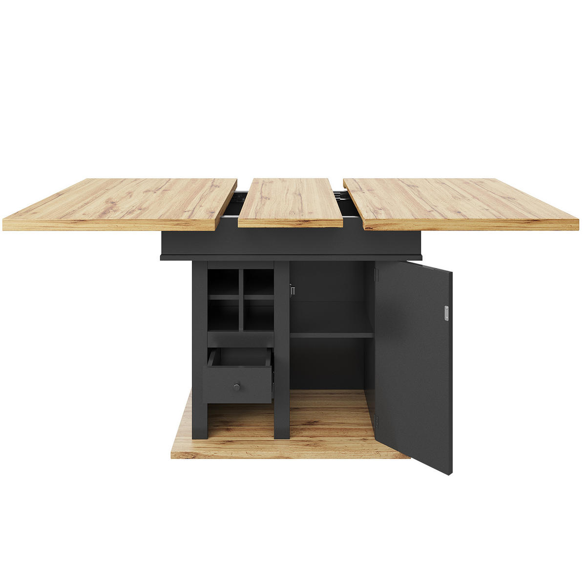 ESSTISCH 110-140/80/75 cm in Schwarz/Natur aus MDF mit Stauraum - Schwarz, Holzwerkstoff (140/80/75cm) - Flora Grace