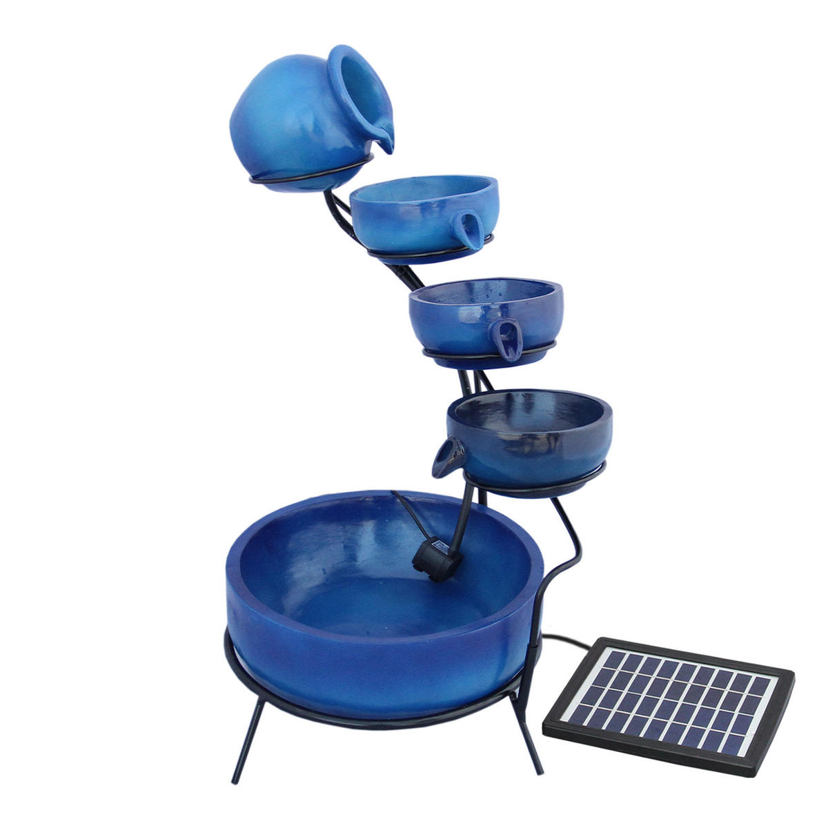 SOLAR-KASKADENBRUNNEN mit Akku - Blau, Keramik (44/50/44cm) - Monstershop