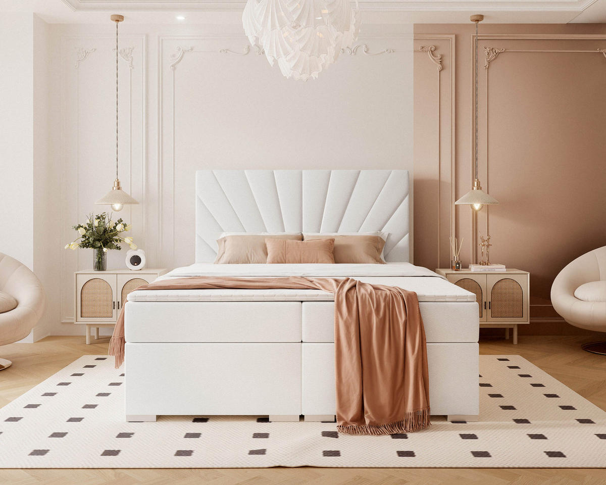 BOXBETT 160x200 cm mit Topper - Weiß, Holzwerkstoff/Textil (120/200cm) - Idohome