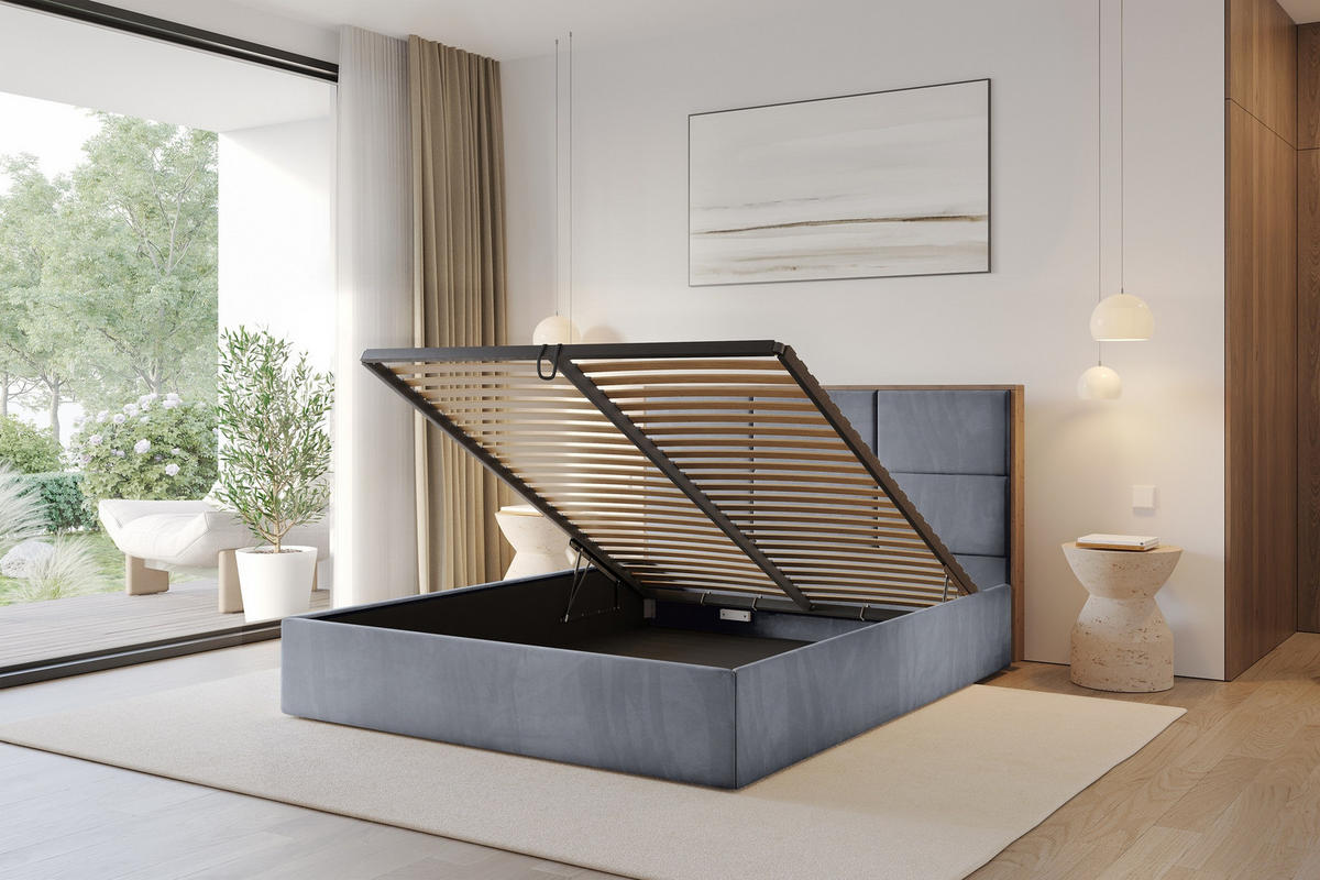 POLSTERBETT mit Bettkasten und Lattenrost, Bett mit Matratze H3/H4 - LILA 140x200 Grau - Grau, Holzwerkstoff/Textil (140/200cm) - ALTDECOR