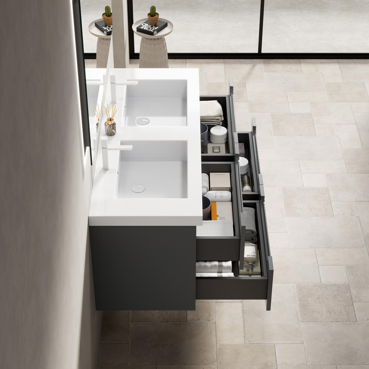 WASCHTISCHKOMBI 120x46x53cm Dunkelgrau/Weiß mit Kunststeinbecken - Dunkelgrau, Kunststoff (120/53/46cm) - Modfu