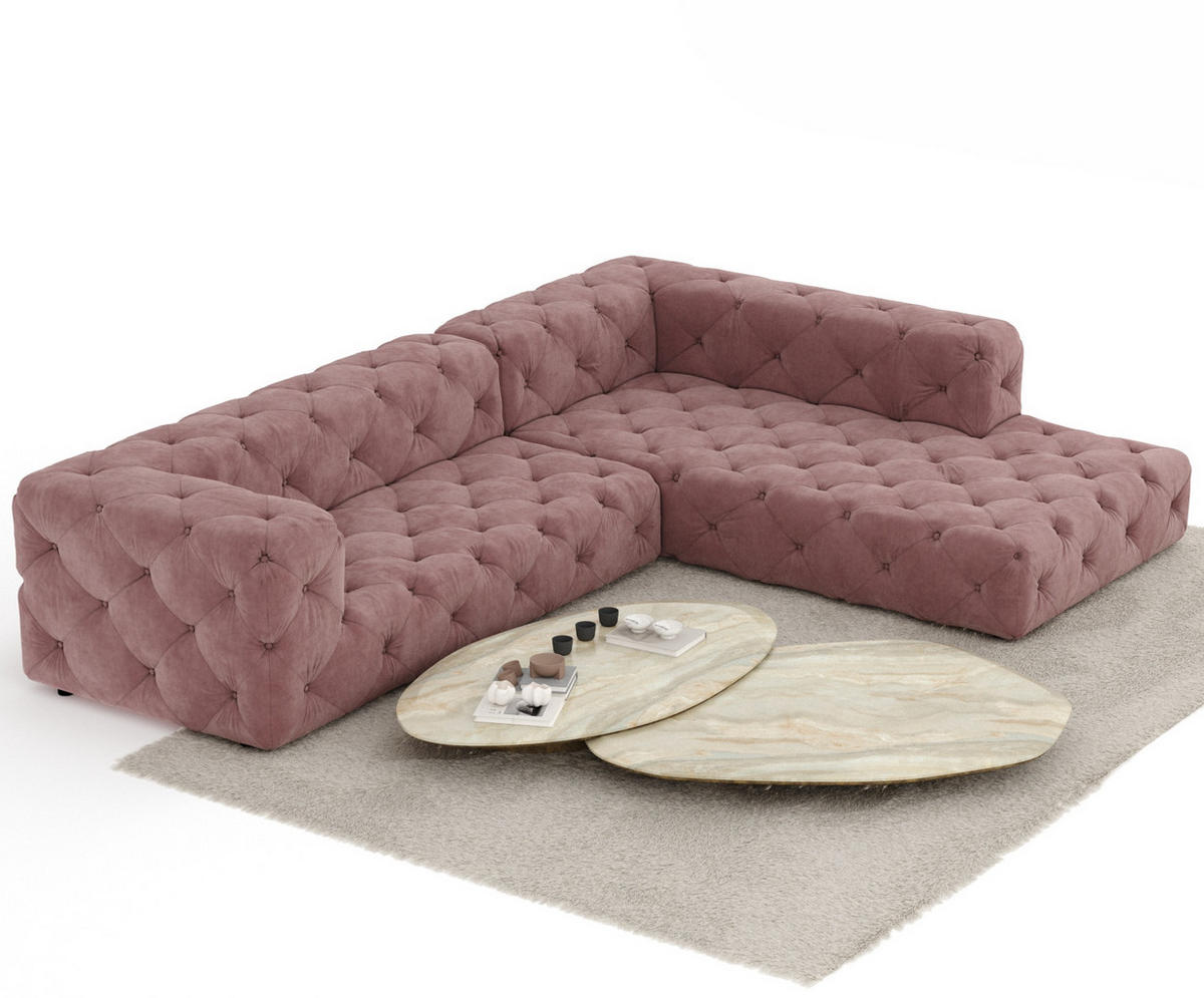 ECKSOFA Cosimo Rosa Samtstoff - Schwarz/Rosa, Holz/Holzwerkstoff (325/228cm) - Maison de Reve