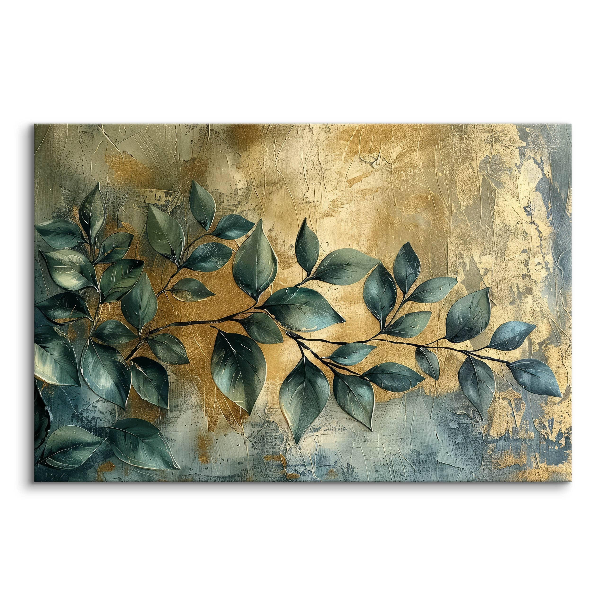 Thumbnail - Muralo Leinwandbild, Grün, Beige, Grau, Textil, Kiefer, Baum/Pflanze/Natur, Abstrakt, Rechteckig, 90x60 cm, einfache und...