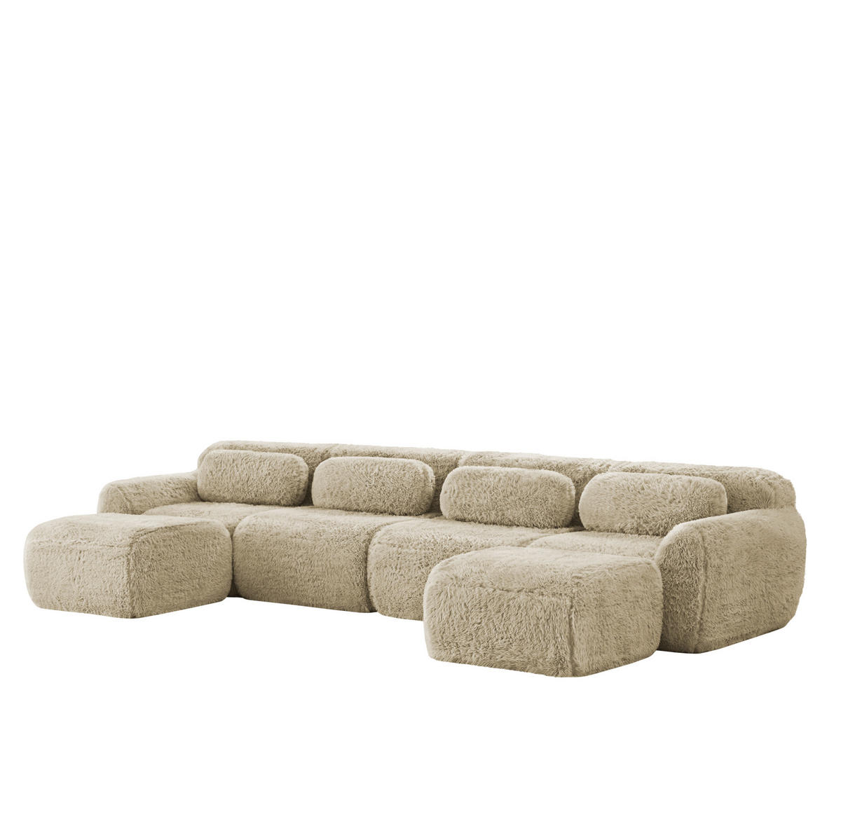 ECKSOFA 378/179/73 cm hellkhaki aus Plüschstoff rahmenlos und frei kombinierbar - Beige, Textil (179/378cm) - OKWISH
