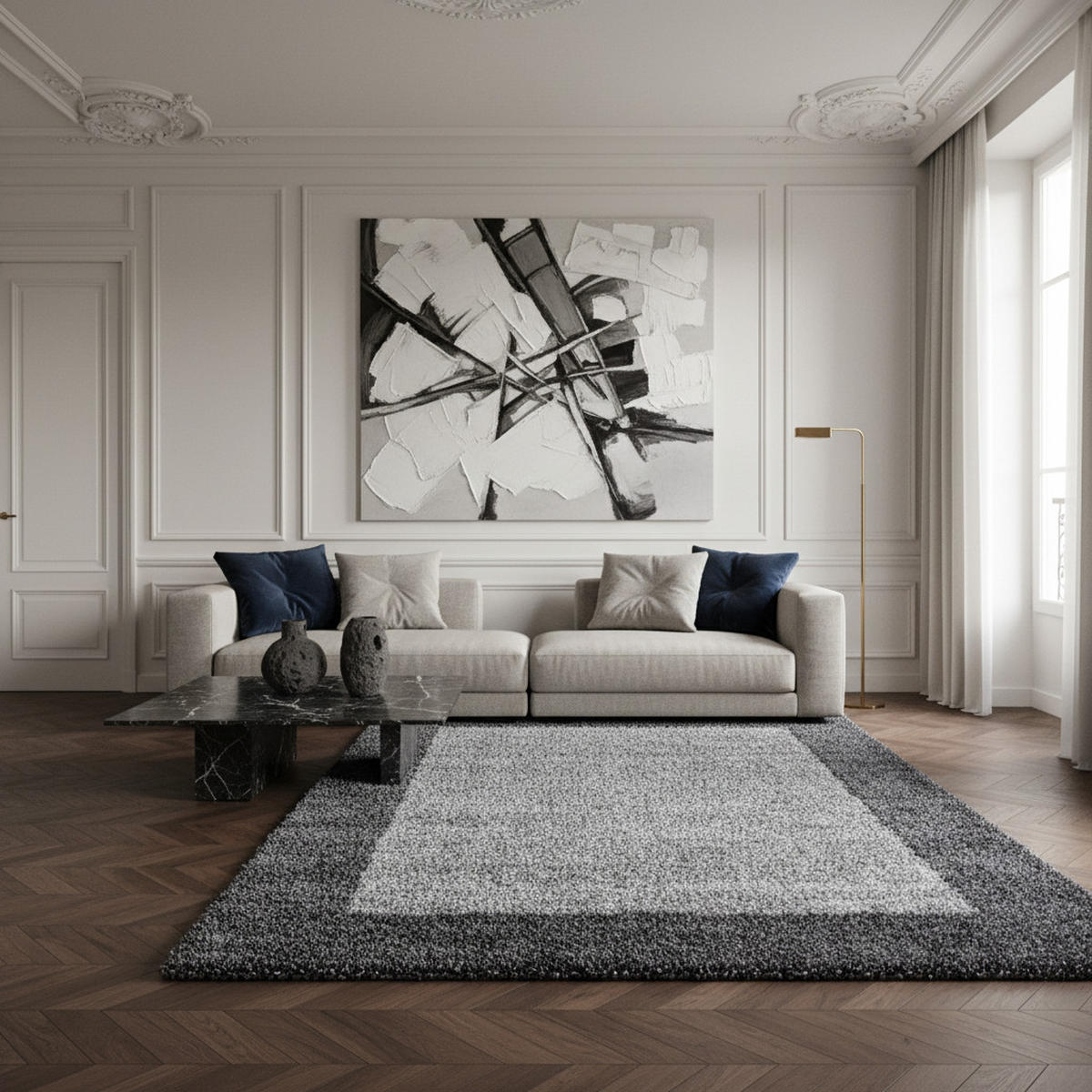 TEPPICH Hochflor einfarbig mit Bordüre Polypropylen Wohnzimmer Grau Rechteckig 300x400 - Grau, Textil (300/400cm) - KADIMA DESIGN