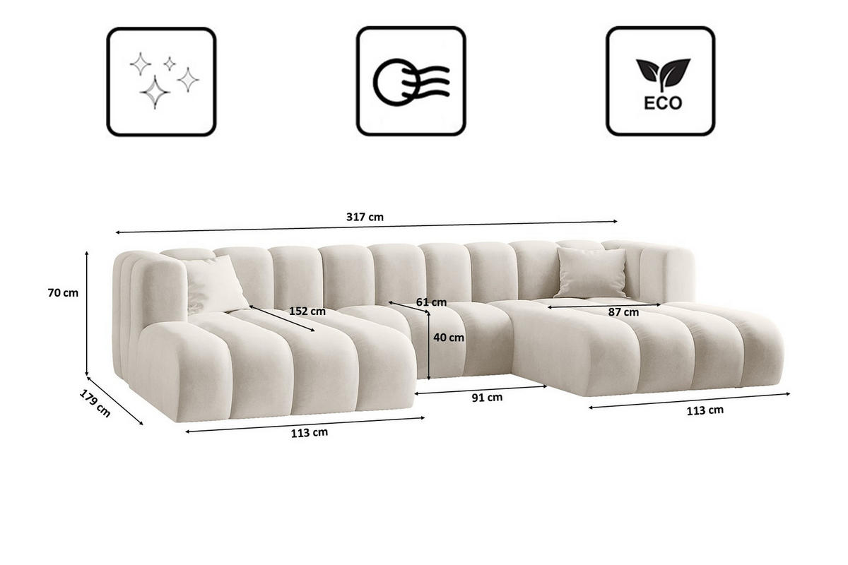 ECKSOFA U-from Grand modular Stoff Salvador Hellbeige - Ecru, Holz (317/179cm) - Kaiser Möbel