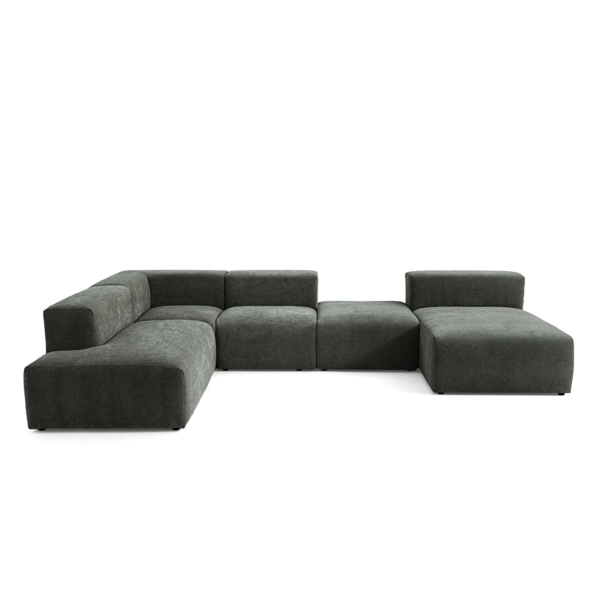 5-SITZER modulares Wohnlandschaft U XXL HEAVEN SET 6 Links, Breite 375 cm Webstoff Dunkelgrau - Dunkelgrau/Schwarz, Holz/Kunststoff (375/73/245cm) - Muffo