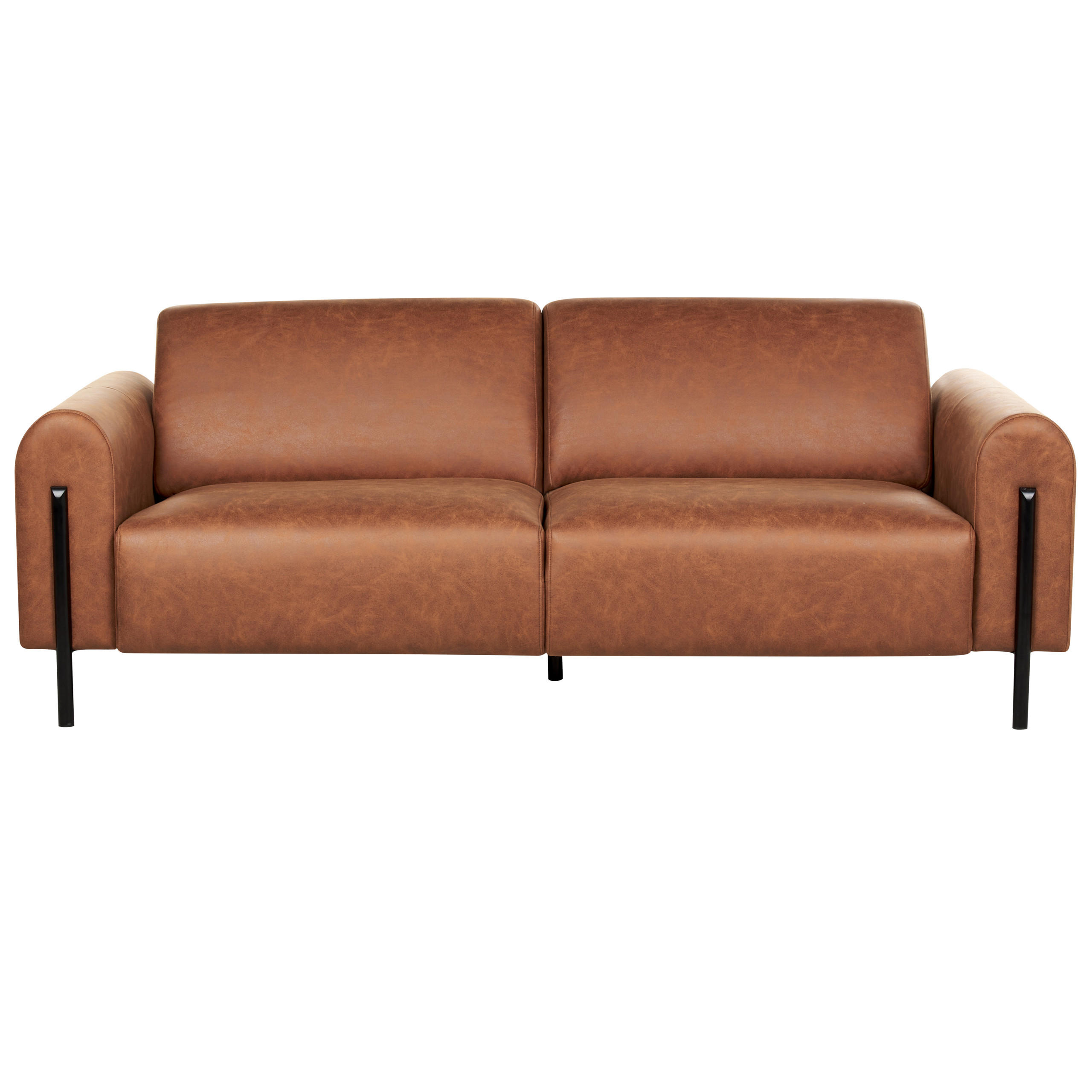 3-SITZER-SOFA Lederoptik goldbraun Askim - Rotbraun/Schwarz, Textil (207/87/89cm) - Beliani