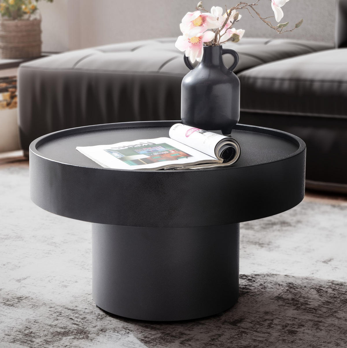 COUCHTISCH Schwarz Metall, Pilz-Design, Maße 60x60x36 cm - Schwarz, Metall (60/60/36cm) - KADIMA DESIGN