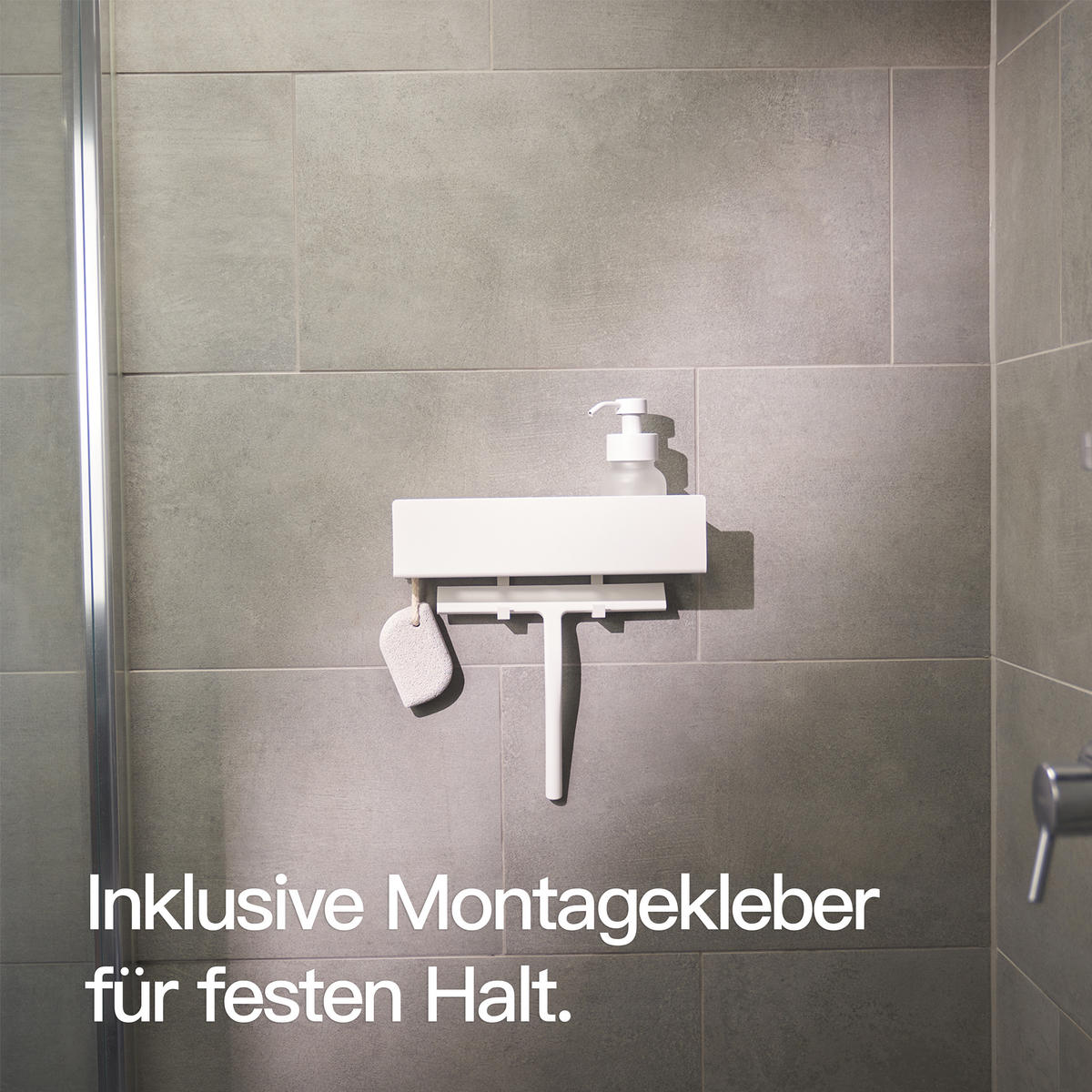 DUSCHABLAGE OHNE BOHREN Matt Weiß 30 cm - Weiß, Metall (30/8/9cm) - Designfabrik Hamburg