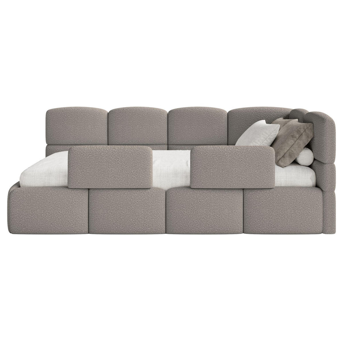 JUGENDBETT Cloudy rechts mit Rausfallschutz Bouclé Grau - Grau, Kunststoff/Textil (90/200cm) - Selsey