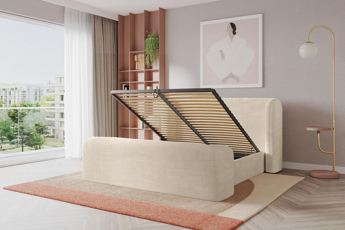 POLSTERBETT mit Bettkasten, Fußteil und Lattenrost, Boxbett ohne Matratze - ESTI-Z 160x200 Beige - Kaschmir, Holzwerkstoff/Textil (160/200cm) - ALTDECOR