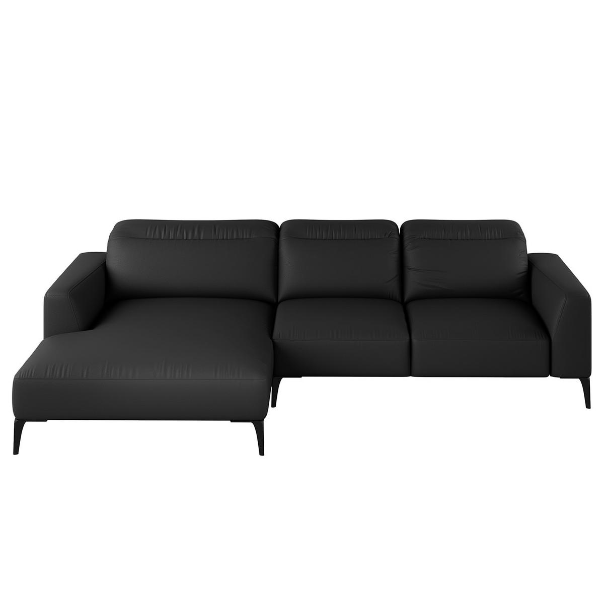 ECKSOFA mit Longchair - Schwarz, Leder/Metall (265/180cm) - home24