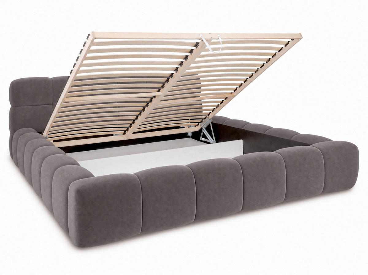 POLSTERBETT Miley Grau 140/200 cm Samt mit Bettkasten - Grau, Holz/Textil (140/200cm) - wonello