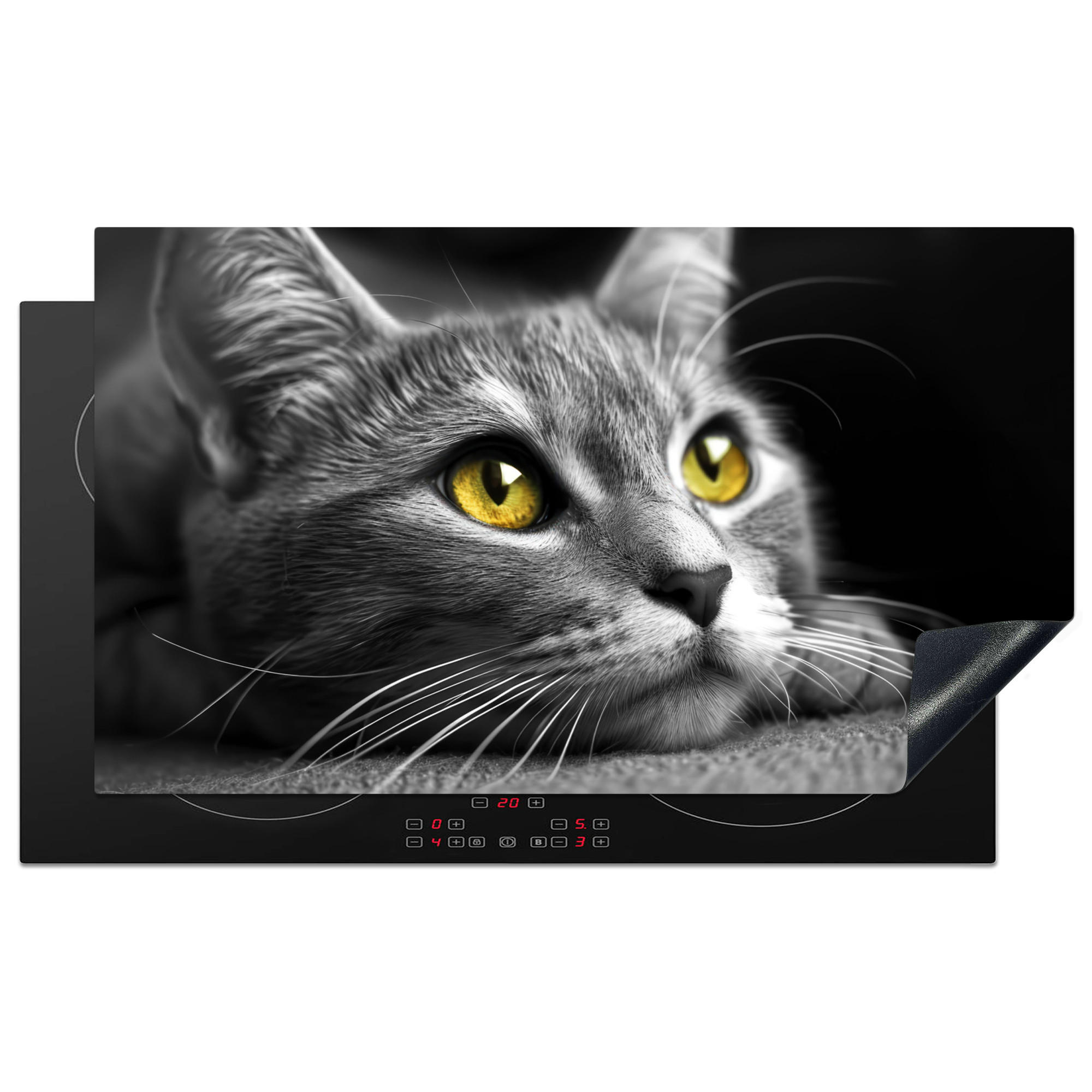 HERDABDECKPLATTE Katze - Grau - Tiere - Katze 90x52 cm - Grau, Kunststoff (90/0.2/52cm) - MuchoWow